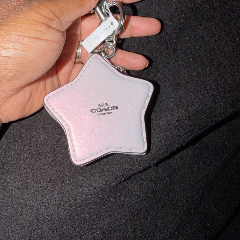 Coach Pink Star Leather Key Charm with Silver Hardware